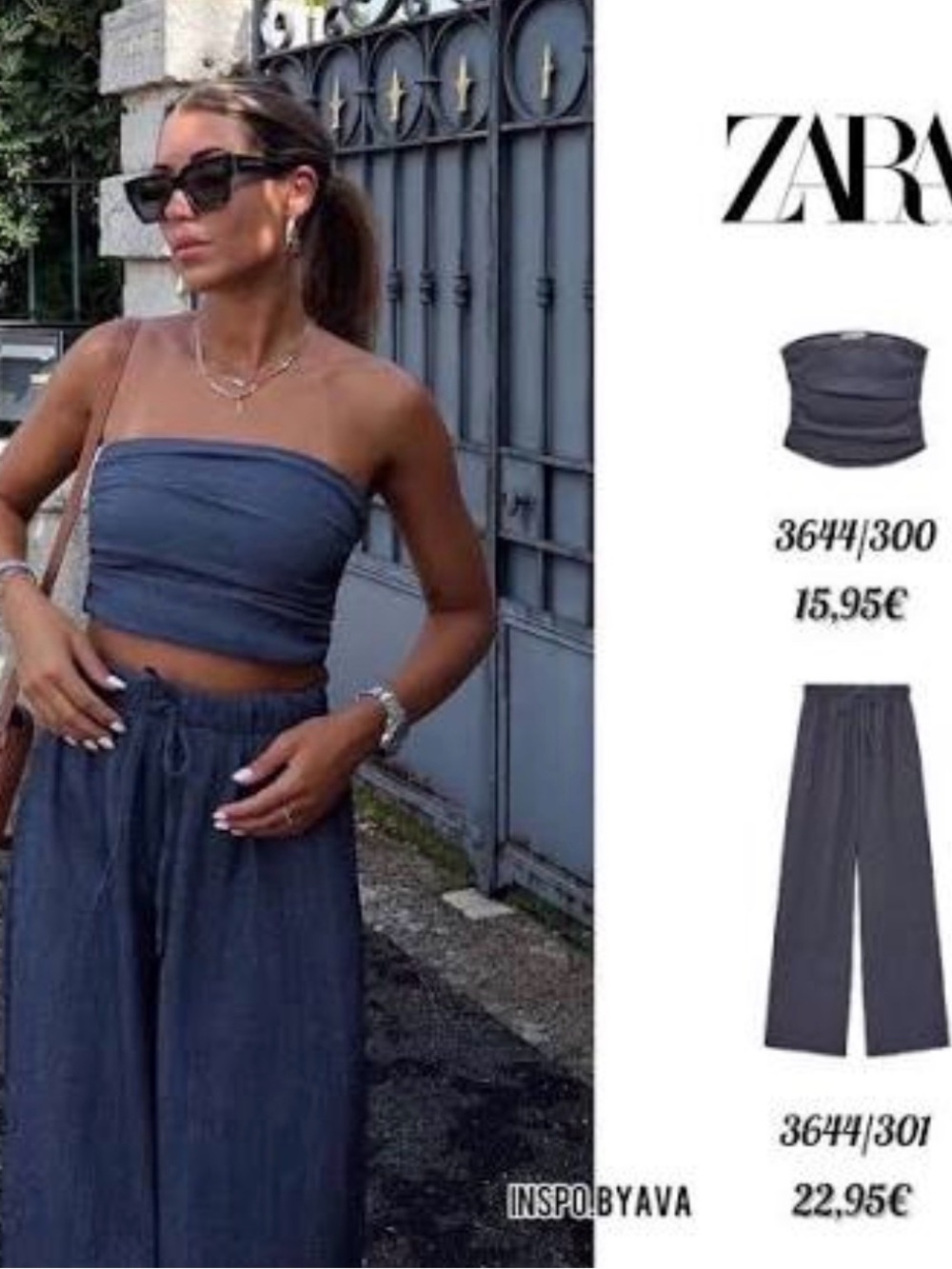 Zara Strapless Textured Top & Voluminous Textured Pants Set - S